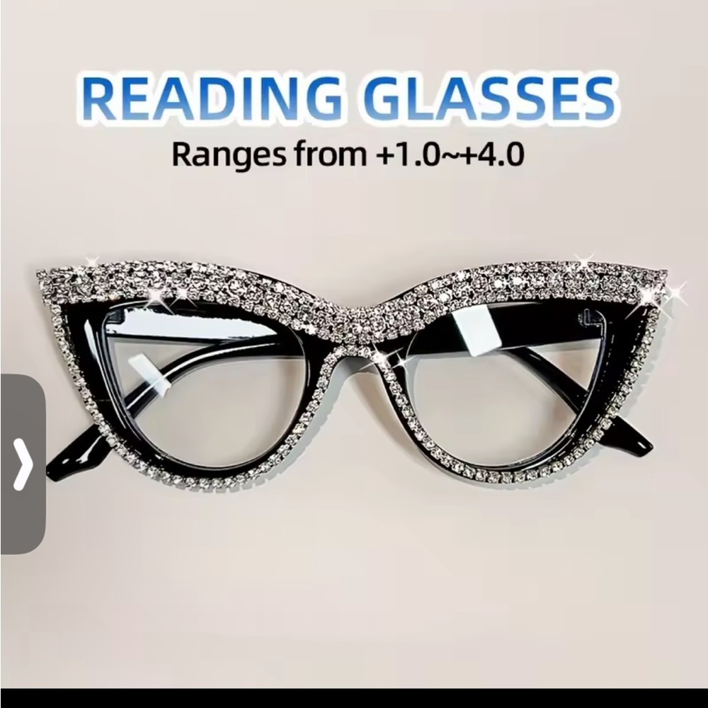 Black Rhinestone Cat Eye Reading Glasses